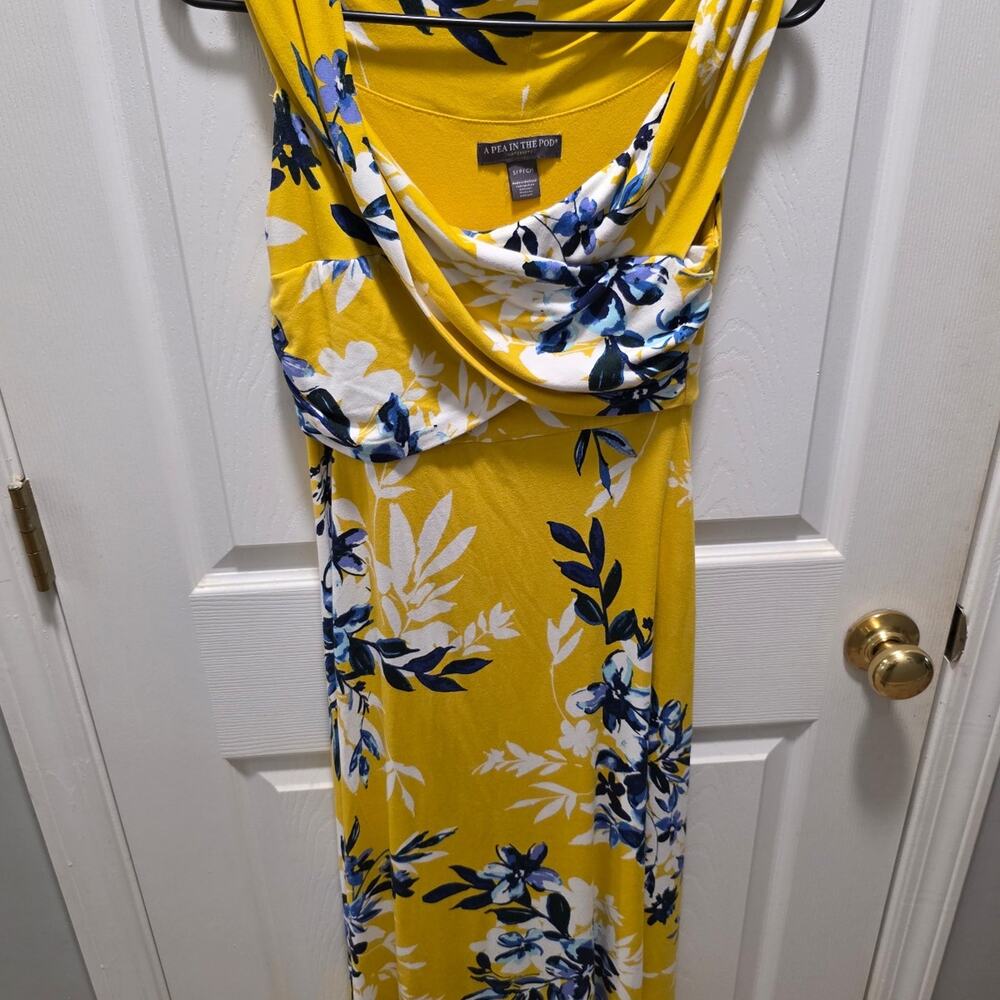 ​A Pea in the Pod Maternity Yellow Floral Cowl Neck Maxi Dress Size S